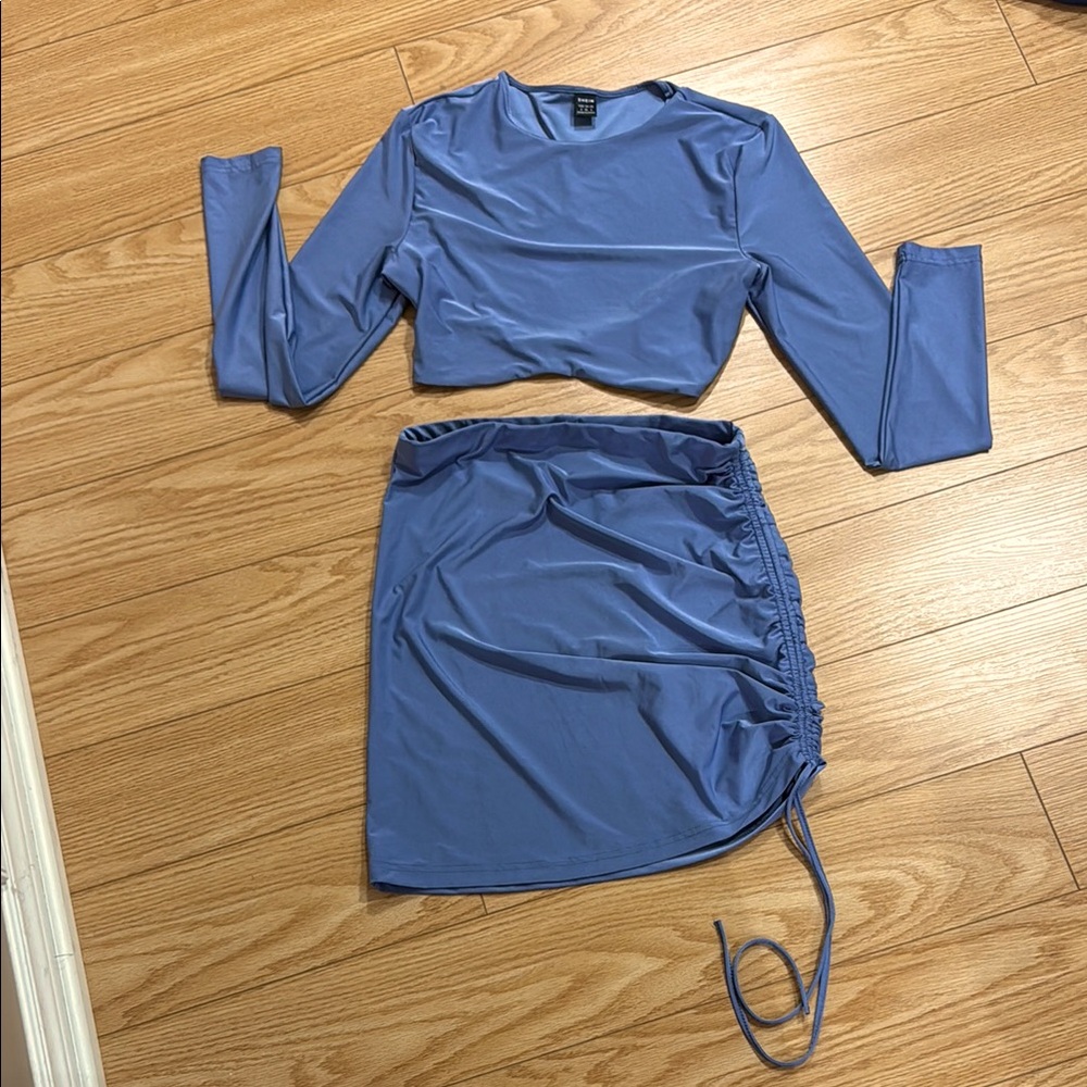 SHEIN Blue Ruched Wrap Mini Skirt Top size 4